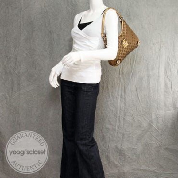 Authentic GUCCI GG Fabric Abbey Medium D-Ring Hobo Bag Gold - Picture 3 of 15